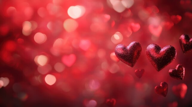 Red Glitter Hearts Valentines Day Background.