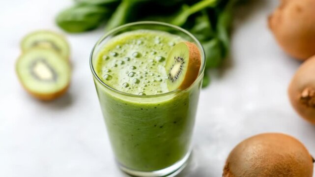 Refreshing green smoothie with kiwi and fresh ingredients healthy drink