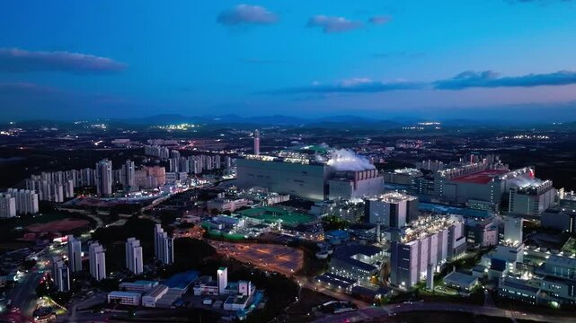 Aerial View of Icheon, Hynix Semiconductor Factory, night
