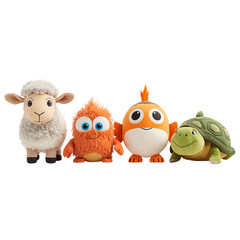 Fototapeta premium Cute plush animal toys collection sheep monster fish turtle stuffed animals gift on transparent background