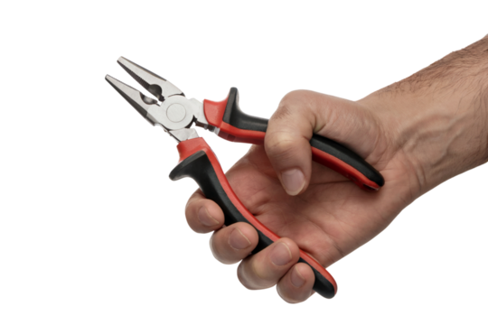 Hand Holding Pliers, Tools for Everyday Repair  . Isolated on transparent background, png