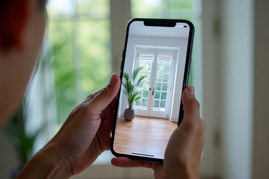Using an Augmented Reality Mobile App to Measure Window Dimensions with Virtual Meter Overlay. - Powered by Adobe