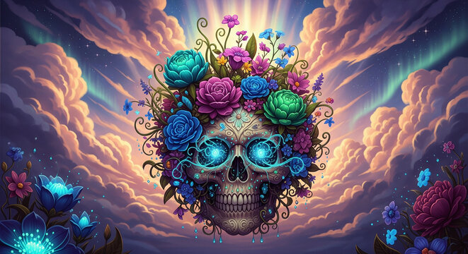 abstract fractal background with colorful flowers