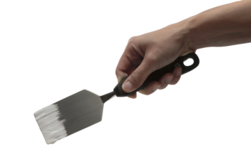 Hand Holding Painting Spatula with Brush Strokes . Isolated on transparent background, png