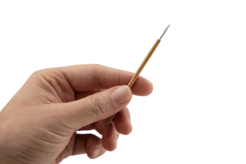 hand holding a fine needle-like object for use . Isolated on transparent background, png
