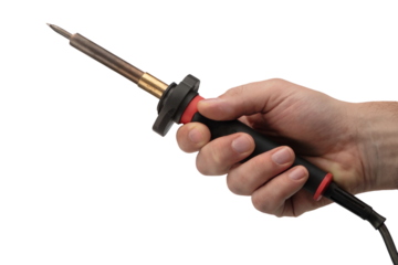 hand holding a soldering iron . Isolated on transparent background, png