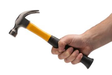 hand holding a sturdy hammer . Isolated on transparent background, png