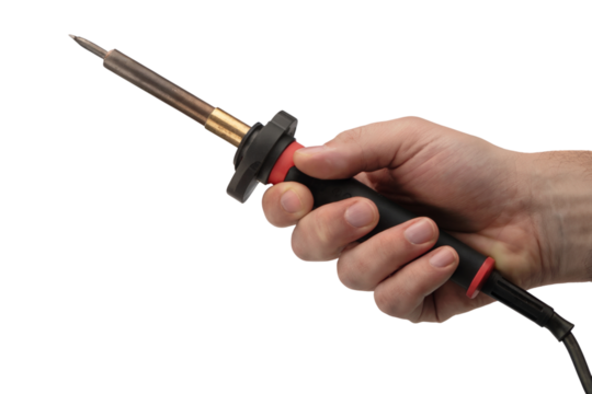 hand holding a soldering iron . Isolated on transparent background, png