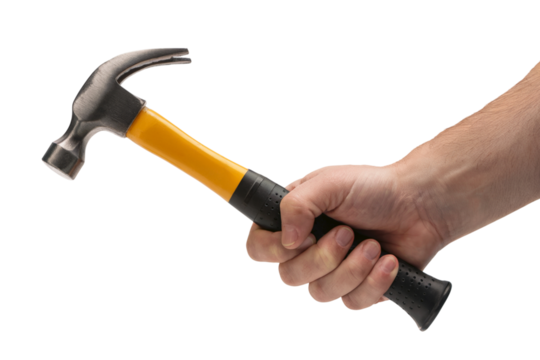 hand holding a sturdy hammer . Isolated on transparent background, png