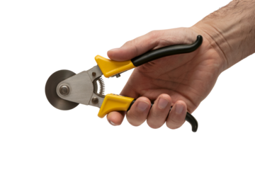 hand holding a specialized circle cutter tool for paper . Isolated on transparent background, png