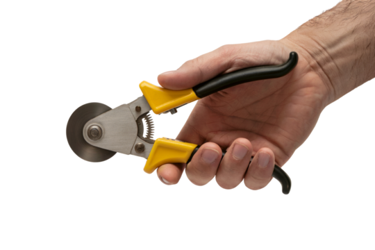 hand holding a specialized circle cutter tool for paper . Isolated on transparent background, png