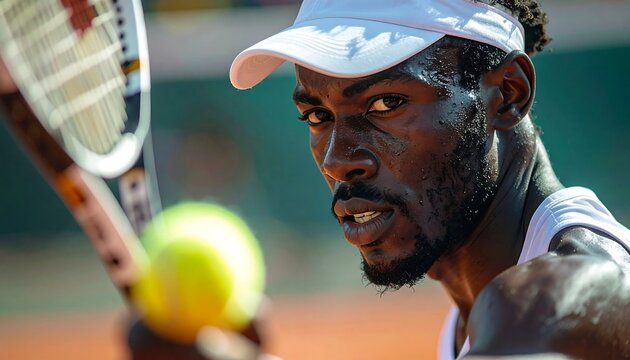 Intense Focus - Tennis Player Ready to Serve.