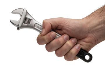 Hand Holding Adjustable Wrench. Isolated on transparent background, png