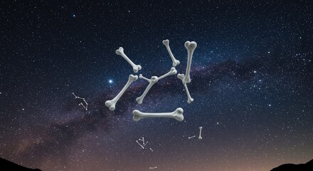 Naklejka premium Bones arranged to resemble a constellation against a starry night sky