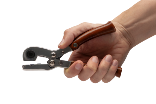 Hand holding a tube cutter, tool and equipment . Isolated on transparent background, png - Powered by Adobe
