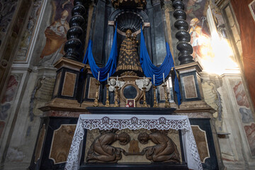 NOVARA, ITALY, JANUARY 11, 2025 - Statue of Madonna of Loreto in the Basilica of San Gaudenzio in Novara, Piedmont, Italy