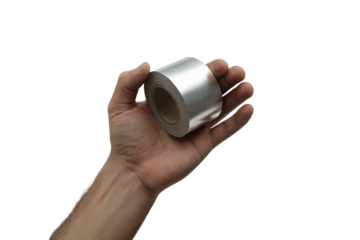 hand holding roll of foil . Isolated on transparent background, png