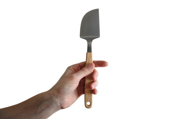 Hand holding a cheese knife. Isolated on transparent background, png