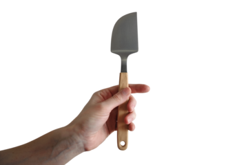 Hand holding a cheese knife. Isolated on transparent background, png