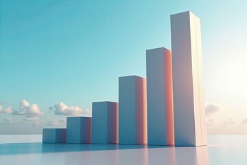 Capturing the Stunning Image of a 3D Bar Graph Soaring into the Sky, Representing Accelerated Sales Growth with Unique Material Bars