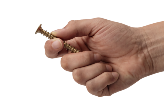 Hand Holding a Single Screw . Isolated on transparent background, png