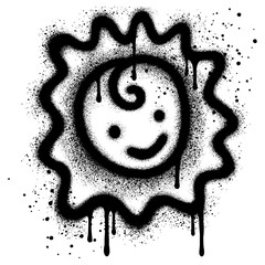 cute sun graffiti with black spray paint. vector illustration.