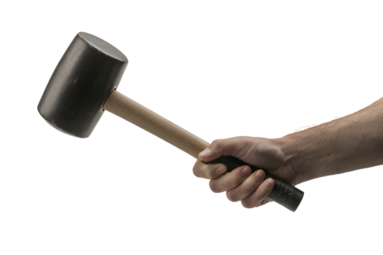 hand firmly gripping a sturdy mallet . Isolated on transparent background, png