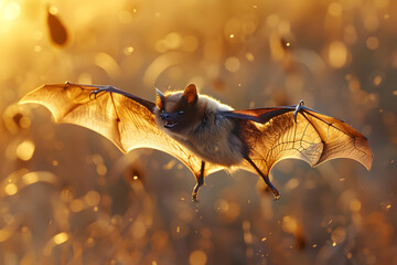 Brown Bat in Flight at Sunset