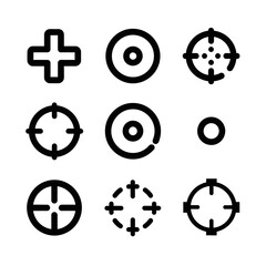 Obraz premium Set of nine distinct black outline target and crosshair icons, featuring various aiming reticles and focus points.