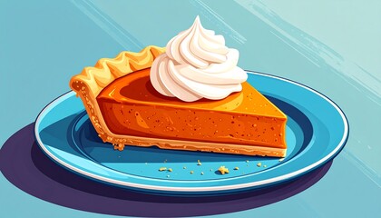 Delicious Pumpkin Pie Slice with Whipped Cream Topping.