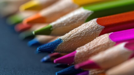 Naklejka premium Colorful pencils arranged neatly for artistic creation on a dark background