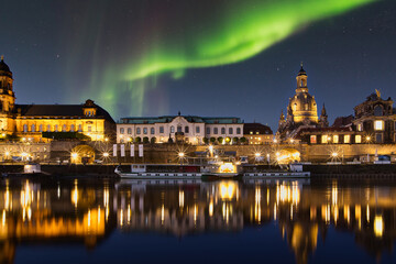 Dresden, Germany. Panoramic over old city historical downtown