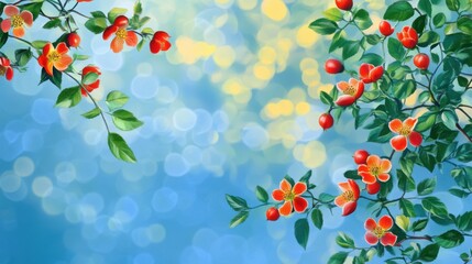 Floral serenity: Blossoming dog rose branches against a serene bokeh background