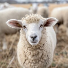 Curious Sheep Close Up in Pastoral Field