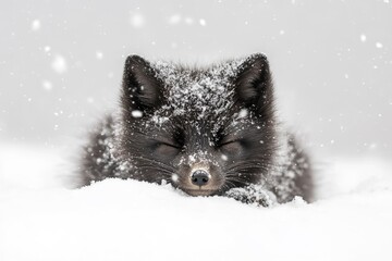 Snow-covered Arctic fox in an untouched winter environment