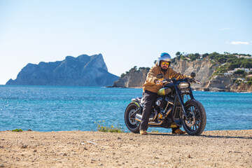 Custom motorcycle adventure by the sea