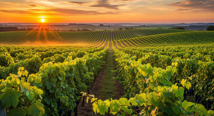 vineyard in the sunset
