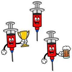 Syringe Mascot Set 01, Hand Drawn illustrations of Syringe Mascots in various poses.