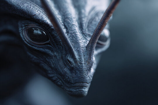 Intriguing macro shot of an alienlike creature. Evokes themes of science fiction, exploration, and the unknown. Perfect for editorial, conceptual projects, or book covers.