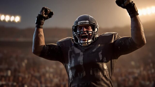 Sports competitor exults energetically in front of enthusiastic