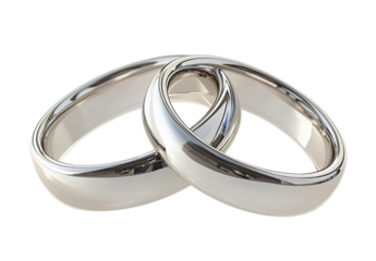 Two Interlocking Glossy Platinum Rings Displayed on Transparent Backdrop