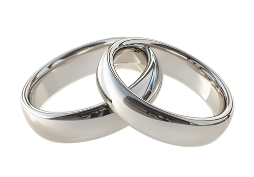 Two Interlocking Glossy Platinum Rings Displayed on Transparent Backdrop - Powered by Adobe