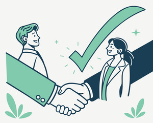 Business handshake with check mark