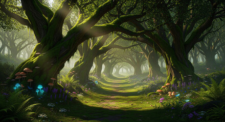 the sun shining through the trees