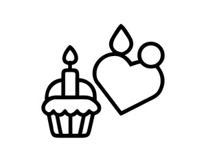 Cupcake with candle and heart shape