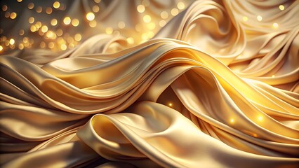 Golden fabric waves and shimmering light create an elegant luxurious abstract background
