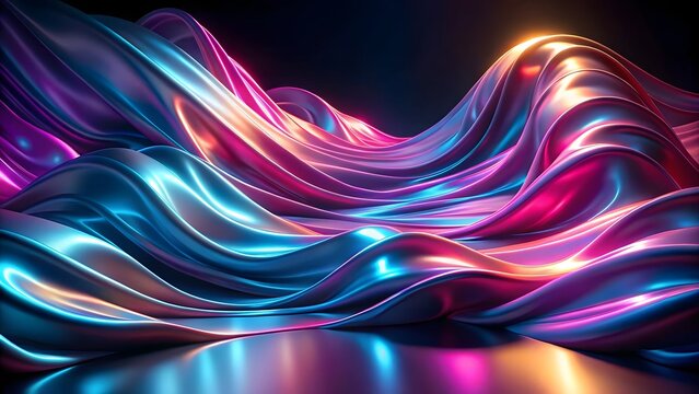 Abstract flowing ribbons of vibrant neon colors create a futuristic landscape - Powered by Adobe