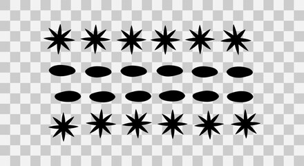 Hand drawn star and dot symbols on transparent background