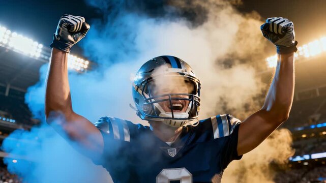 Athlete commands attention with fiery spirit and shining helmet