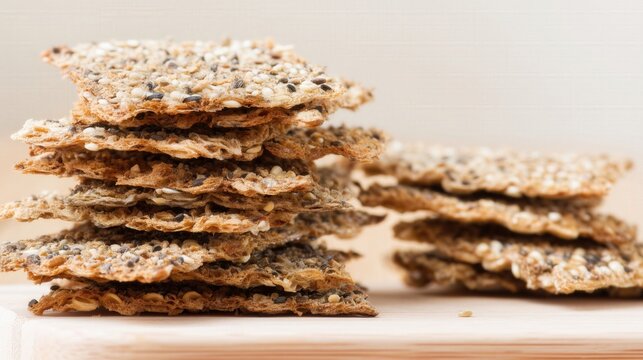 Crispy seed crackers isolated on white background. Generative AI